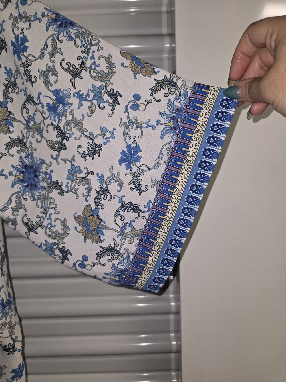 Max Studio White Open-Front Kimono with Blue Floral Border - Picture 9 of 10